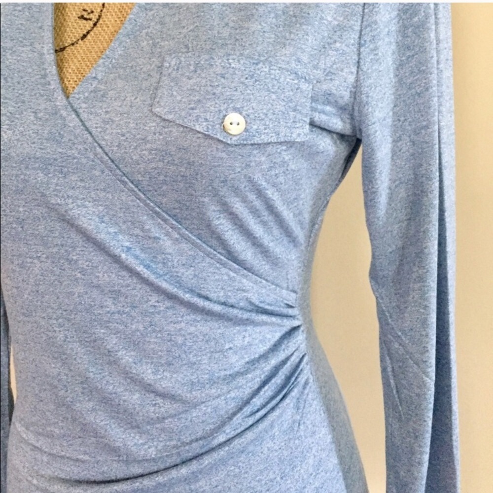 Denim blue wrap front top - Picture 3 of 9